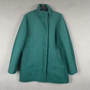 J Crew Coat Womens 12 Green Wool Blend Funnel Neck Mid Length Jacket Winter
